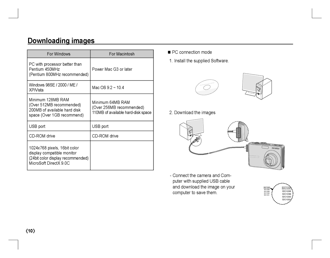 Samsung EC-S760ZSBA/GB, EC-S860ZSBA/FR, EC-S860U01KFR Downloading images, Space Over 1GB recommend, MicroSoft DirectX 9.0C 