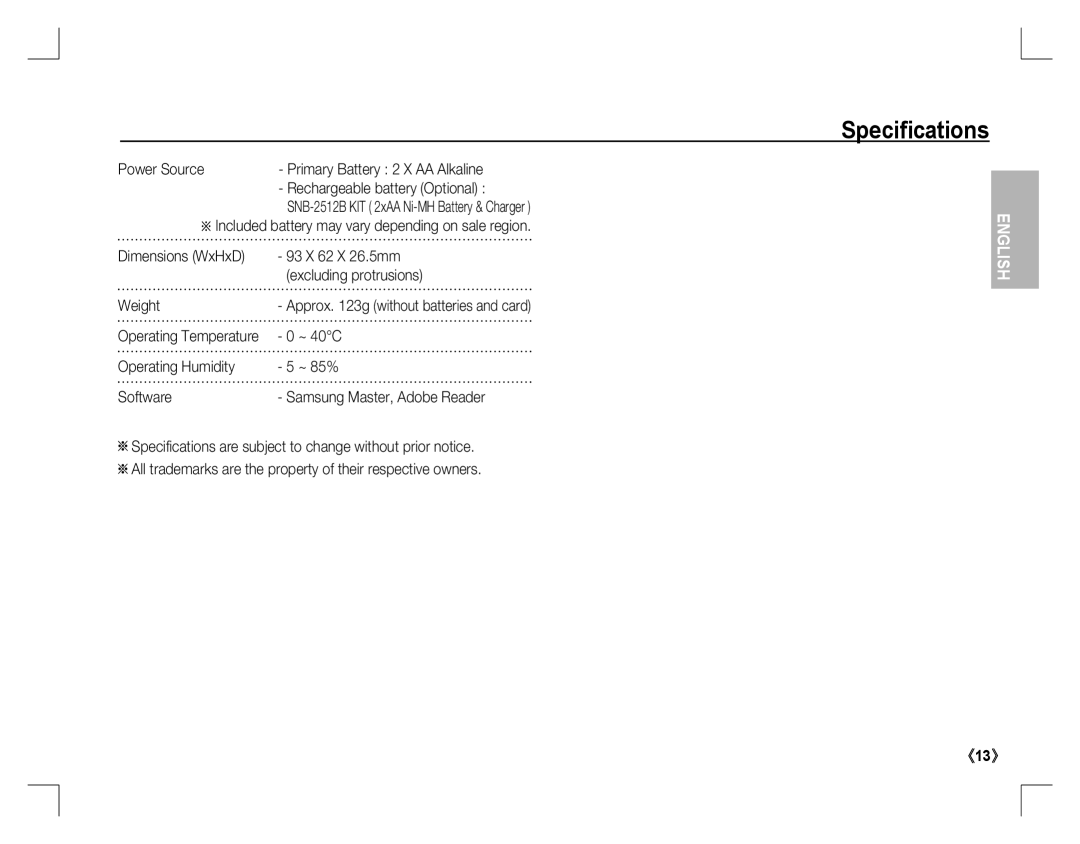 Samsung EC-S760ZBDA/E3, EC-S860ZSBA/FR, EC-S860U01KFR, EC-S760ZPDA/E3, EC-S860ZUAA Power Source, ~ 40C, Operating Temperature 