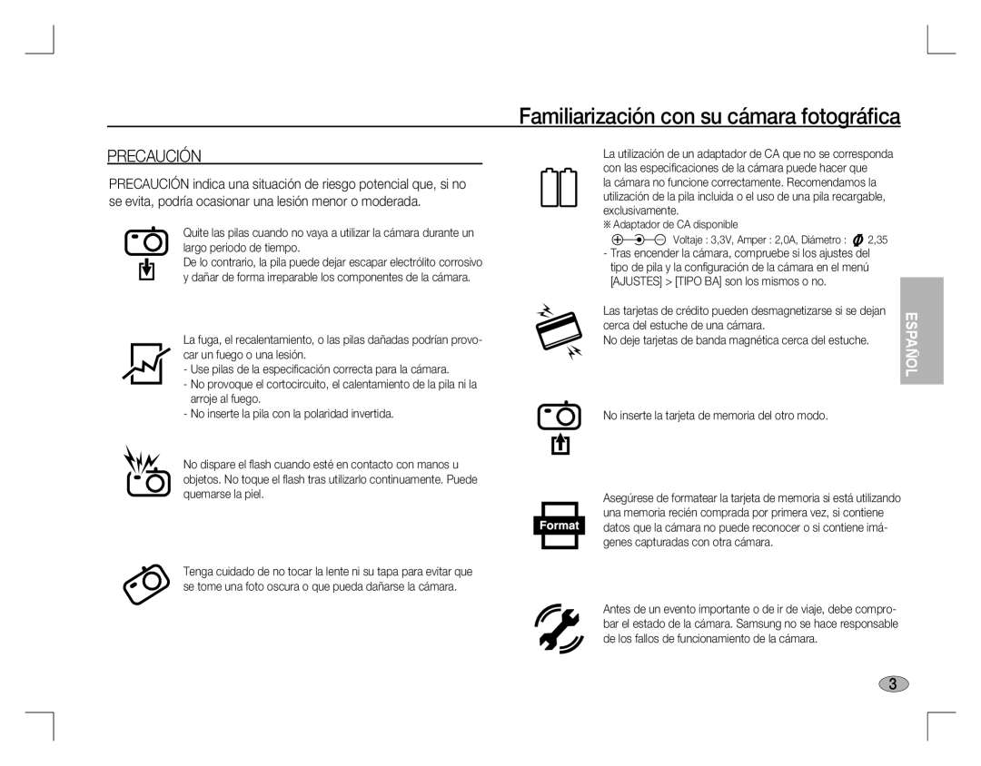 Samsung EC-S860ZUBA/E1, EC-S860ZSBA/FR, EC-S860U01KFR, EC-S760ZPDA/E3, EC-S860ZSDA/E3, EC-S860ZPDA/E3, EC-S760U01KFR Precaución 