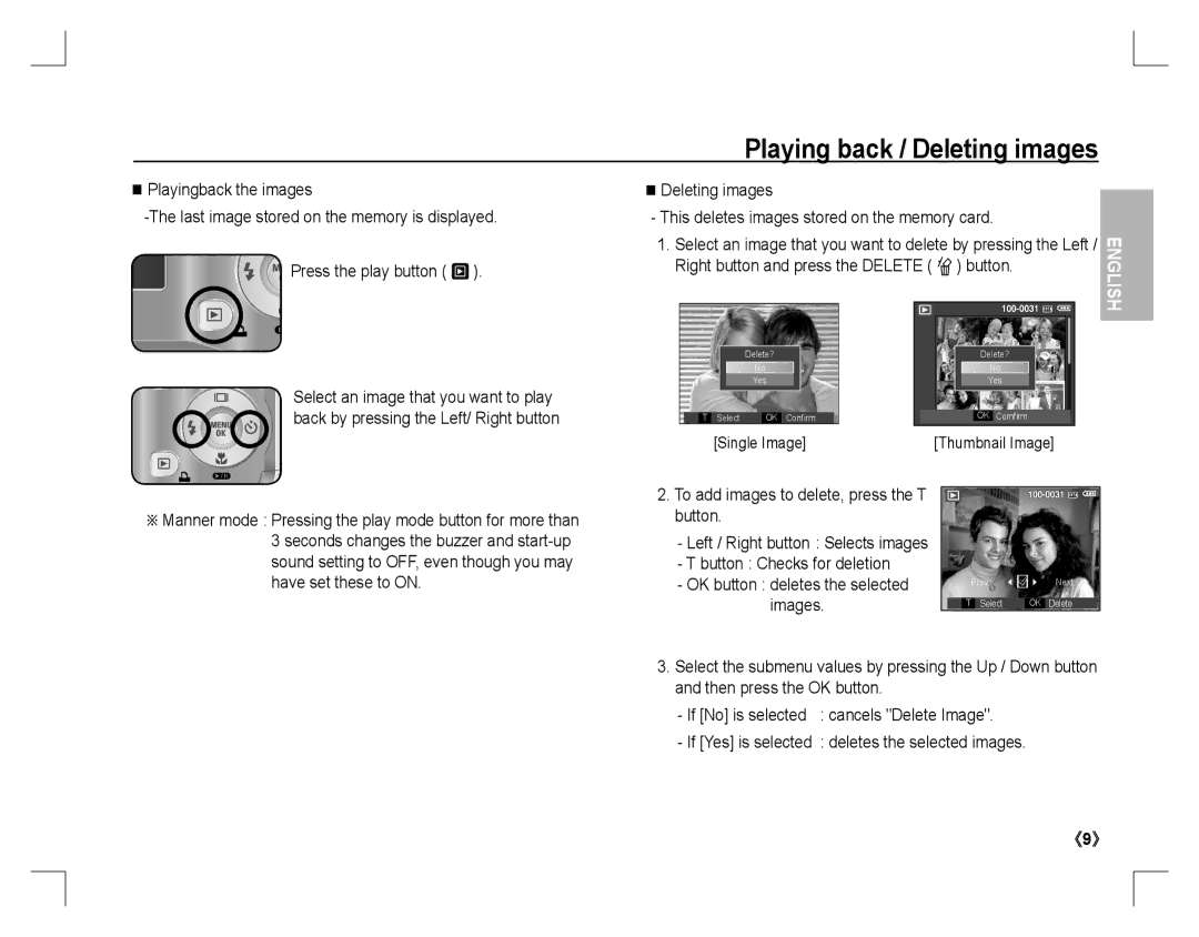 Samsung EC-S760ZUDA/E3, EC-S860ZSBA/FR To add images to delete, press the T button, Left / Right button Selects images 