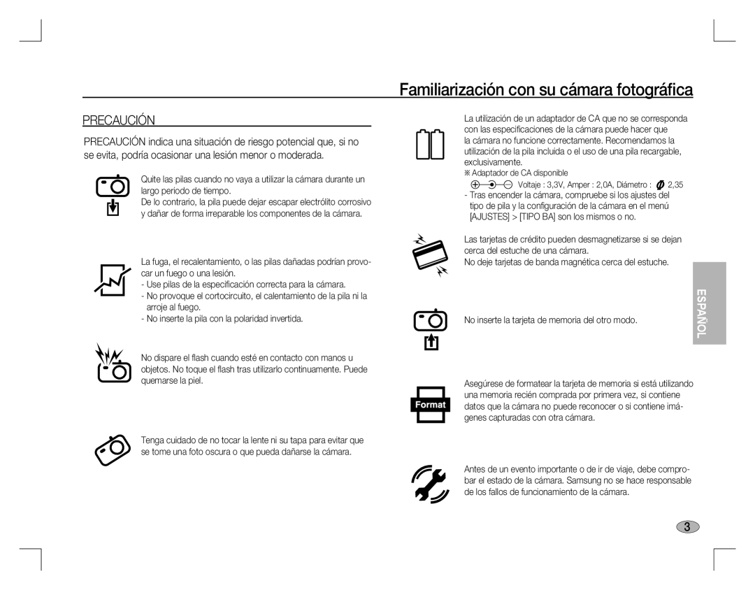 Samsung EC-S760ZUBA/AS, EC-S860ZSBA/FR, EC-S860U01KFR, EC-S760ZPDA/E3, EC-S860ZSDA/E3, EC-S860ZPDA/E3 manual Precaución, Español 