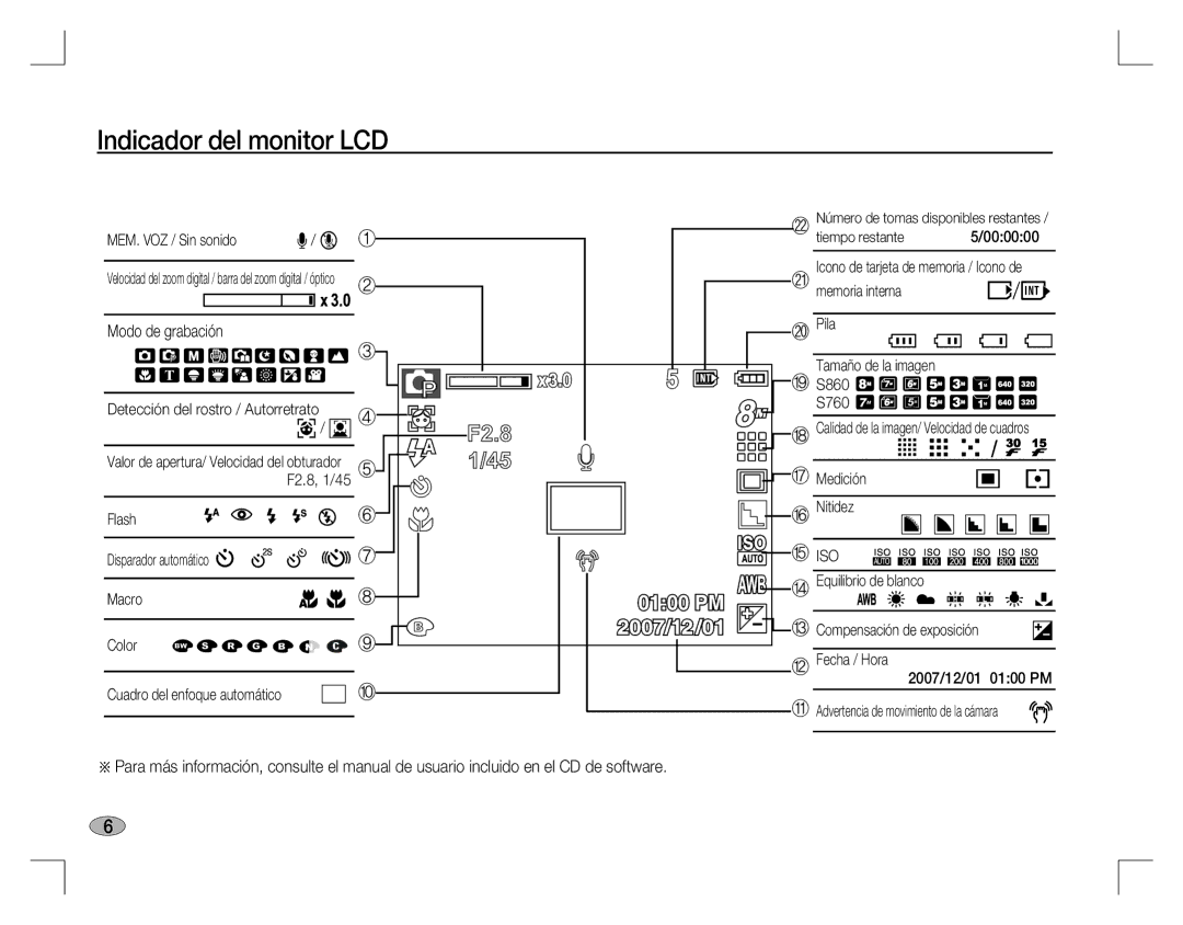 Samsung EC-S860ZSBA/GB, EC-S860ZSBA/FR, EC-S860U01KFR, EC-S760ZPDA/E3 manual Indicador del monitor LCD, Modo de grabación 