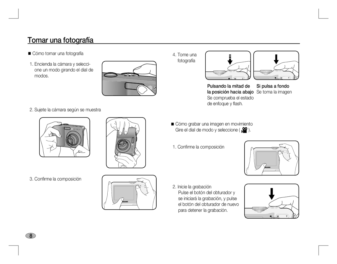 Samsung EC-S860ZBBA/GB, EC-S860ZSBA/FR, EC-S860U01KFR, EC-S760ZPDA/E3, EC-S860ZUAA Tomar una fotografía, Pulsando la mitad de 