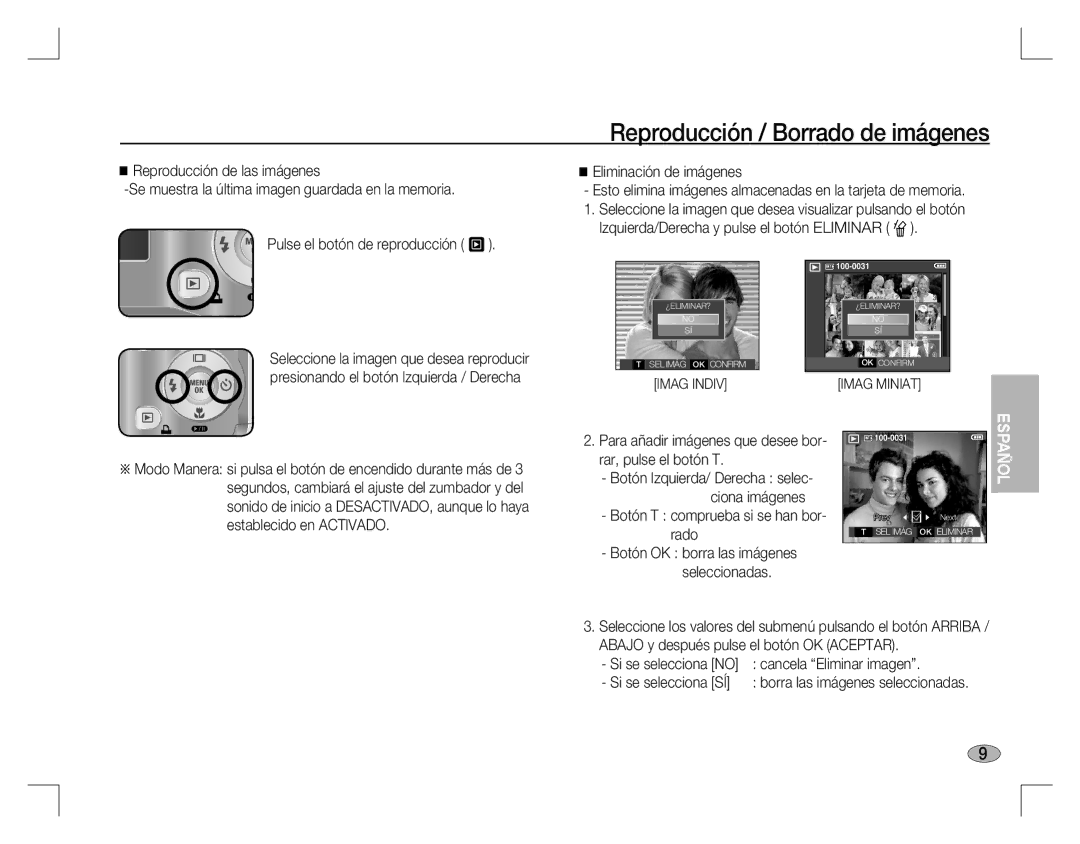 Samsung EC-S760ZSBA/AS Reproducción / Borrado de imágenes, Botón T comprueba si se han bor- rado, Cancela Eliminar imagen 