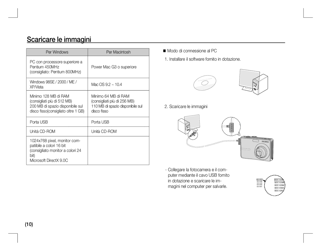 Samsung EC-S760ZBBB/AU manual Scaricare le immagini, Per Windows Per Macintosh, Pentium 450MHz Power Mac G3 o superiore 