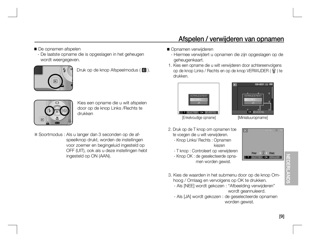 Samsung EC-S860ZBDA/DE, EC-S860ZSBA/FR, EC-S860U01KFR Afspelen / verwijderen van opnamen, Men worden gewist, Worden gewist 