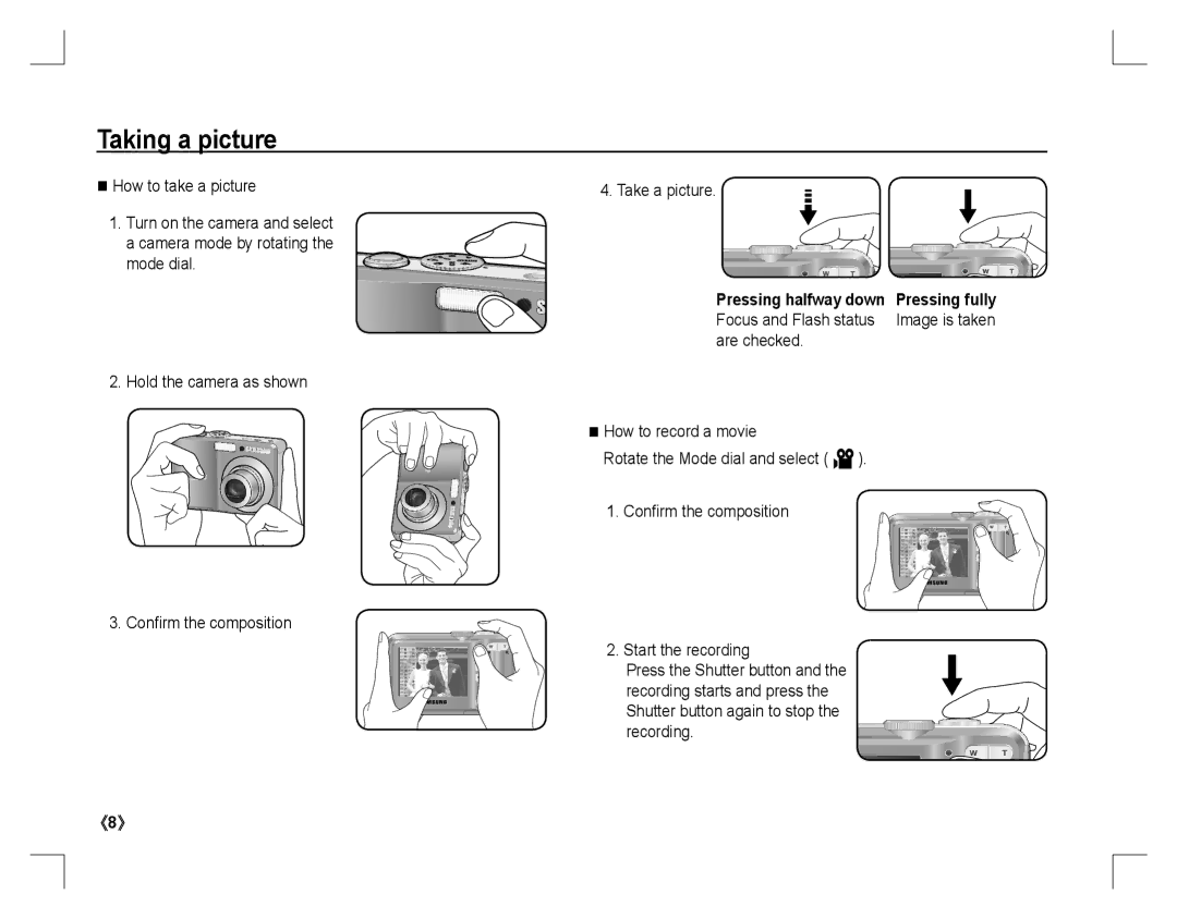 Samsung EC-S860S01KFR, EC-S860ZSBA/FR, EC-S860U01KFR manual Taking a picture, Shutter button again to stop the recording 