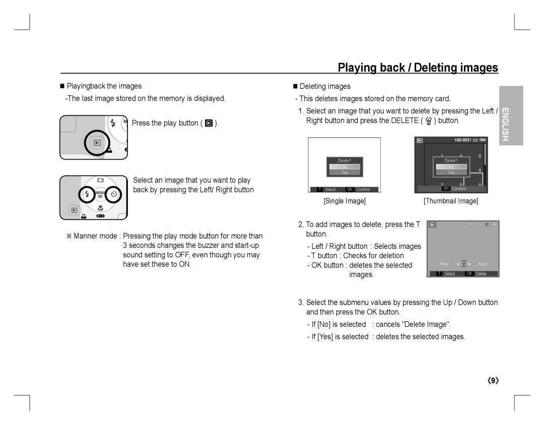 Samsung EC-S760ZUDA/E3, EC-S860ZSBA/FR To add images to delete, press the T button, Left / Right button Selects images 