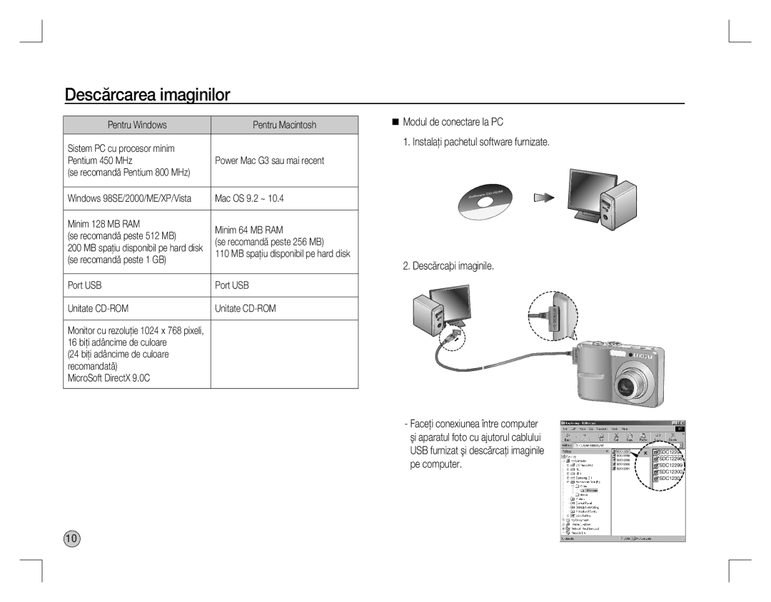 Samsung EC-S760ZSBC/AS, EC-S860ZSBA/FR manual Descărcarea imaginilor, Se recomandă peste 1 GB, Port USB Unitate CD-ROM 