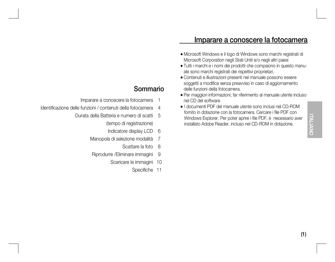 Samsung EC-S860ZSBB/E1 manual Imparare a conoscere la fotocamera, Ale sono marchi registrati dei rispettivi proprietari 