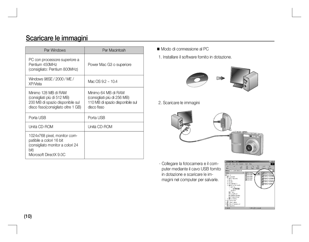 Samsung EC-S760ZBBA/AS manual Scaricare le immagini, Per Windows Per Macintosh, Pentium 450MHz Power Mac G3 o superiore 