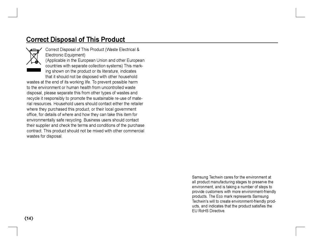 Samsung EC-S760P01KFR, EC-S860ZSBA/FR, EC-S860U01KFR, EC-S760ZPDA/E3, EC-S860ZSDA/E3 manual Correct Disposal of This Product 