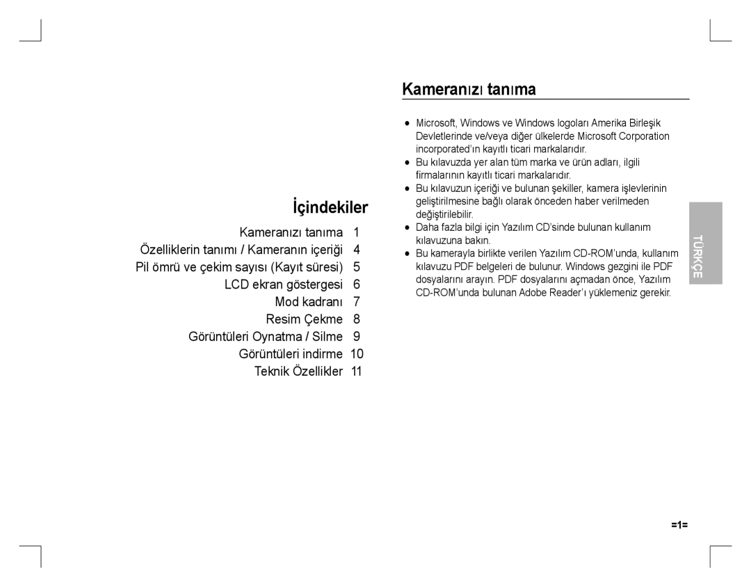 Samsung EC-S860ZPBA/E1, EC-S860ZSBA/FR, EC-S860U01KFR, EC-S760ZPDA/E3, EC-S860ZSDA/E3 manual İçindekiler, Kameranızı tanıma 