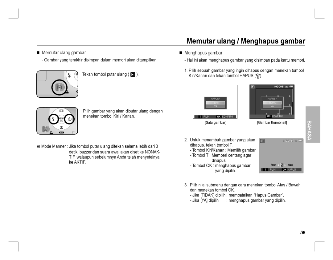 Samsung EC-S860ZPBC/E1 manual Memutar ulang / Menghapus gambar, Memutar ulang gambar, Dihapus Tombol OK menghapus gambar 