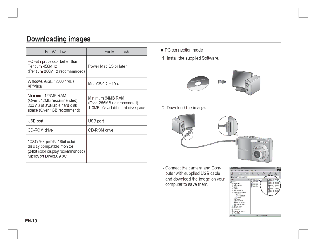 Samsung EC-S760ZSBA/GB, EC-S860ZSBA/FR, EC-S860U01KFR, EC-S760ZPDA/E3 manual Downloading images, EN-10, MicroSoft DirectX 9.0C 