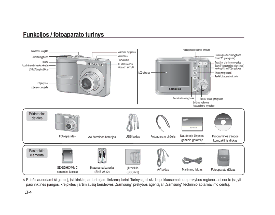 Samsung EC-S760ZPBA/AS, EC-S860ZSBA/FR Funkcijos / fotoaparato turinys, LT-4, Pridėtosios Detalės, Pasirinktini elementai 