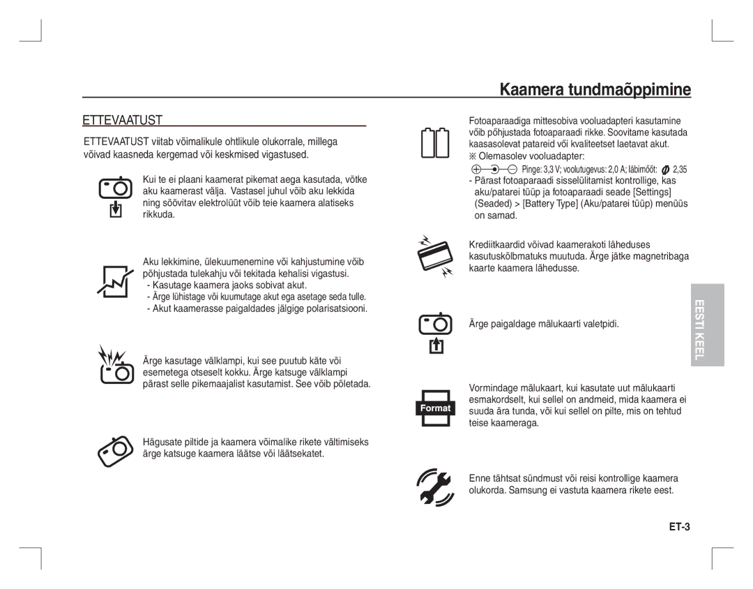 Samsung EC-S860ZSBD/E1, EC-S860ZSBA/FR, EC-S860U01KFR, EC-S760ZPDA/E3 manual ET-3, Olemasolev vooluadapter, Teise kaameraga 