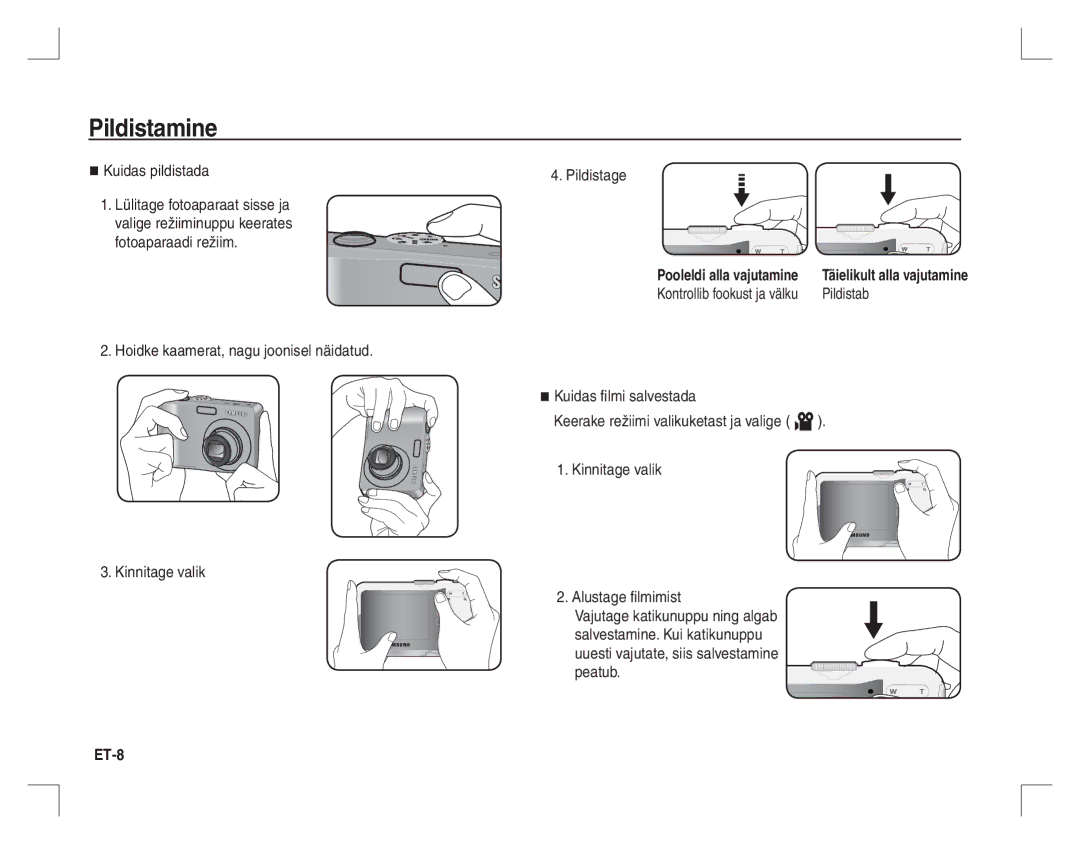 Samsung EC-S860ZUBB/AS, EC-S860ZSBA/FR, EC-S860U01KFR, EC-S760ZPDA/E3 manual Pildistamine, Kuidas pildistada, Pildistab, ET-8 