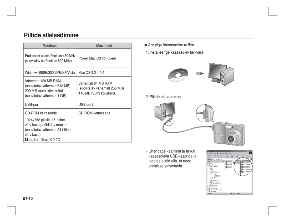 Samsung EC-S760ZBBB/AU, EC-S860ZSBA/FR, EC-S860U01KFR, EC-S760ZPDA/E3, EC-S860ZSDA/E3 manual Piltide allalaadimine, ET-10 