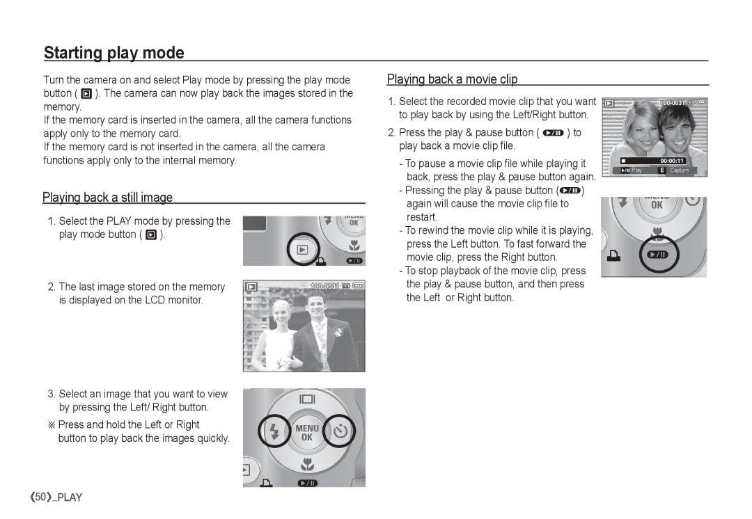 Samsung EC-S760ZSBB/E1, EC-S860ZSBA/FR manual Starting play mode, Playing back a movie clip, Playing back a still image 