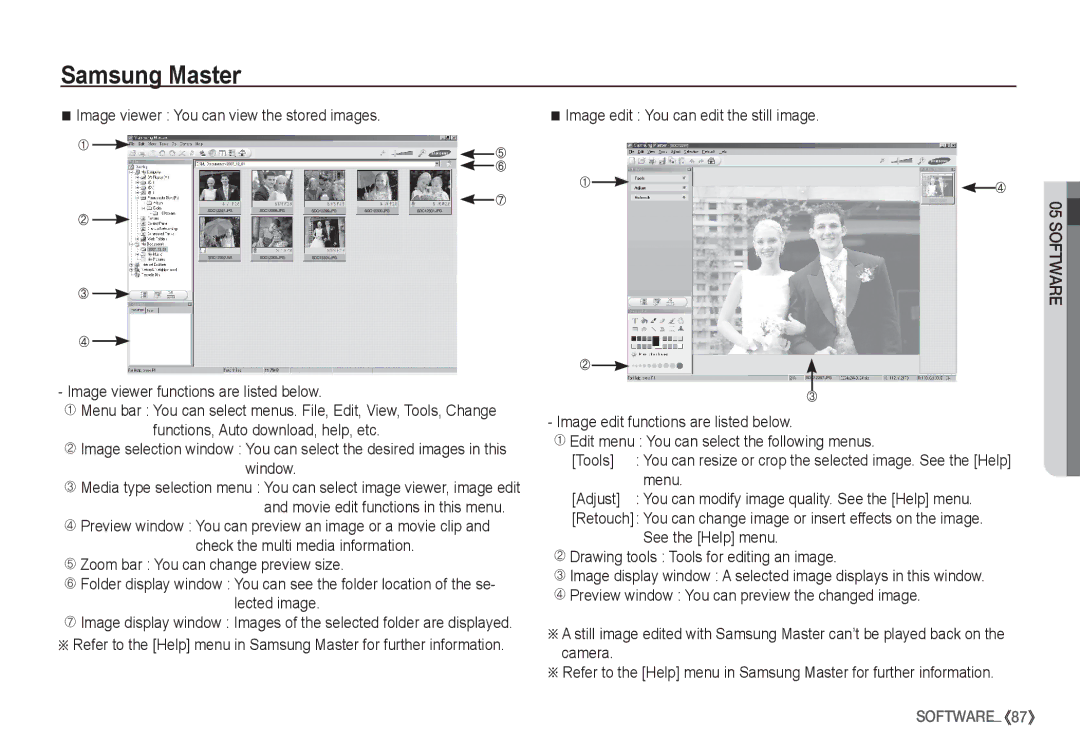 Samsung EC-S860ZUBB/AS Image viewer You can view the stored images, Image viewer functions are listed below, Menu, Adjust 