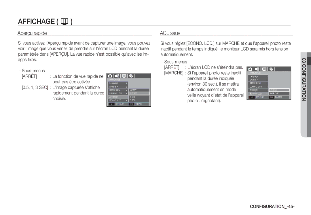 Samsung EC-S760ZSBA/GB, EC-S860ZSBA/FR, EC-S860U01KFR, EC-S760ZPDA/E3, EC-S860ZSDA/E3, EC-S860ZPDA/E3 Aperçu rapide, ACL sauv 