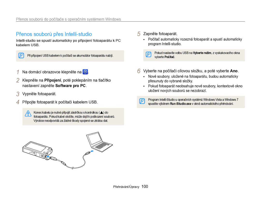 Samsung EC-SH100ZBPBE3 manual Přenos souborů přes Intelli-studio, Přenos souborů do počítače s operačním systémem Windows 