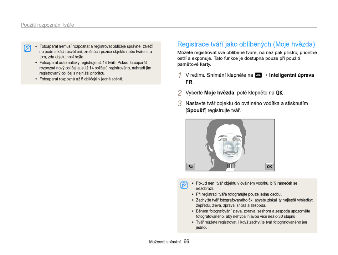 Samsung EC-SH100ZBPSE3 manual Registrace tváří jako oblíbených Moje hvězda, Vyberte Moje hvězda, poté klepněte na o 