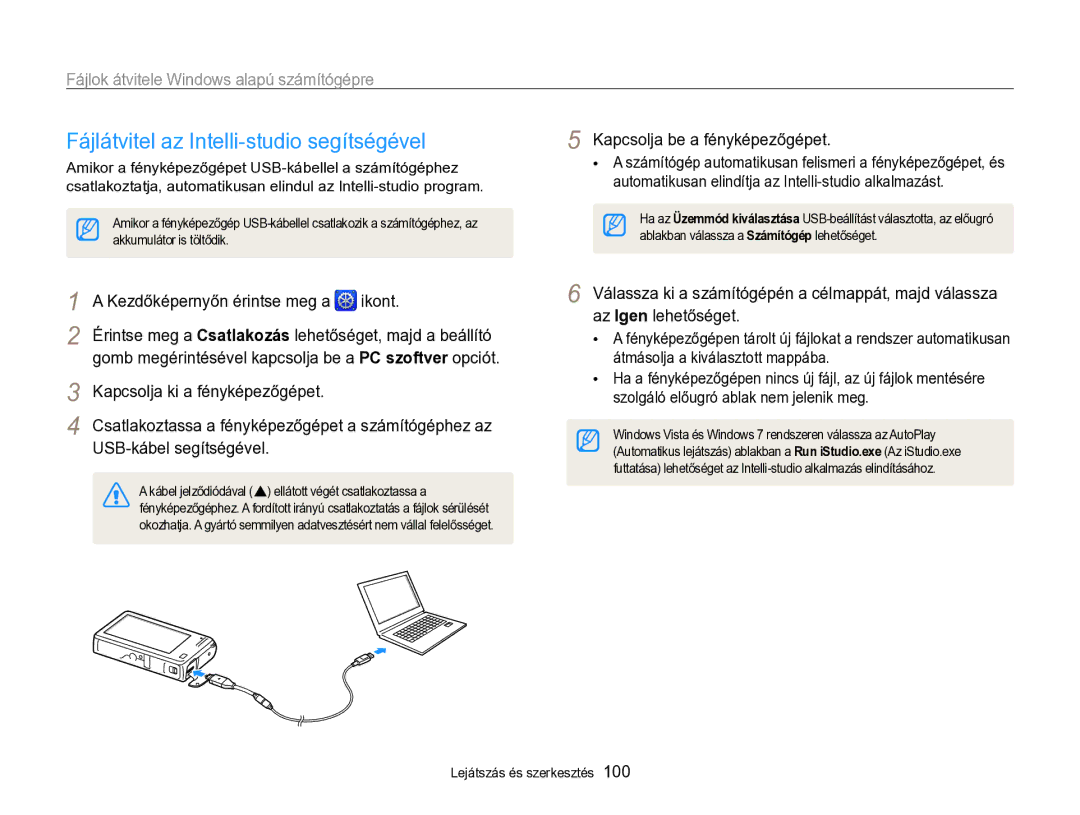 Samsung EC-SH100ZBPSE3 manual Fájlátvitel az Intelli-studio segítségével, Fájlok átvitele Windows alapú számítógépre 