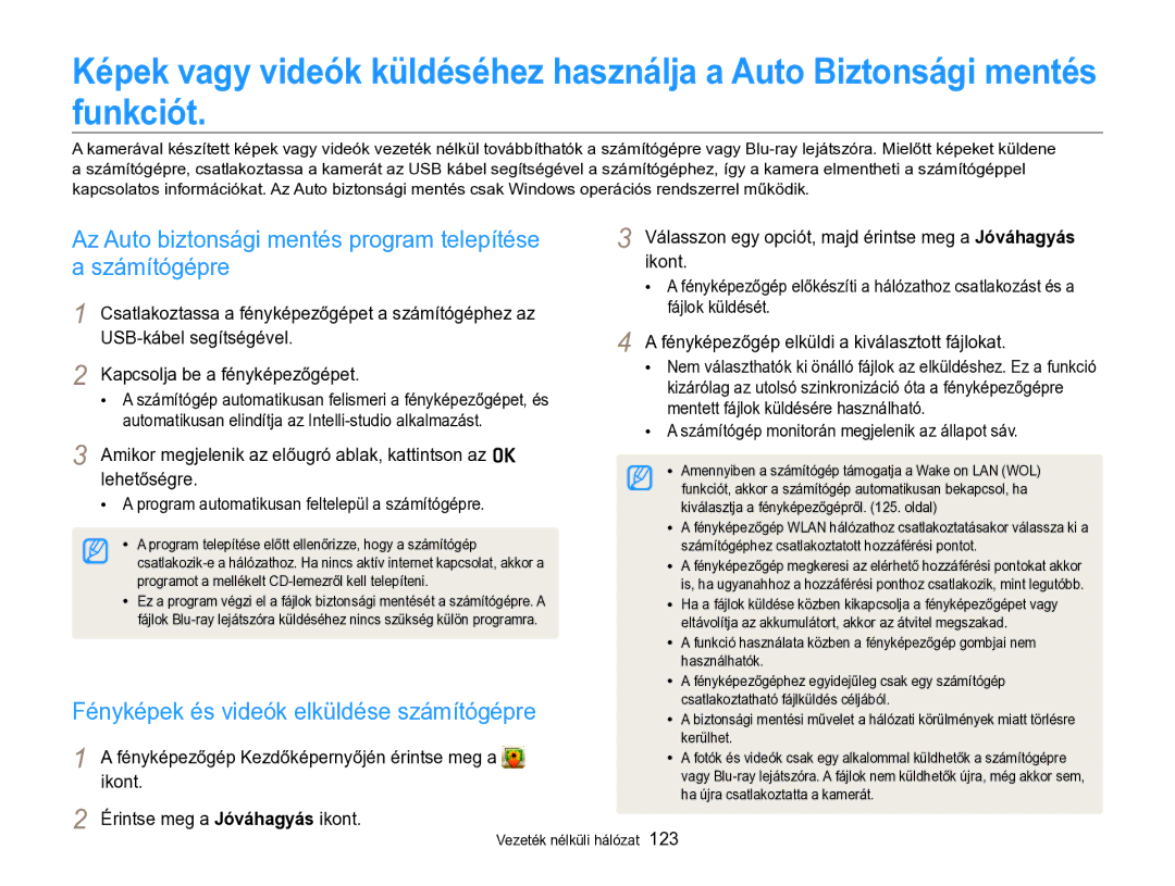 Samsung EC-SH100ZBPRE2, EC-SH100ZBPBE1, EC-SH100ZBPBE3 Funkciót, Az Auto biztonsági mentés program telepítése, Számítógépre 