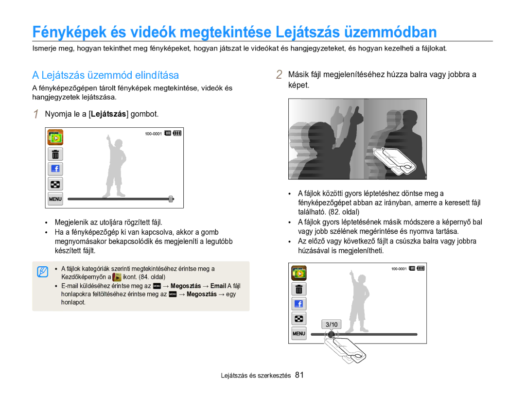 Samsung EC-SH100ZBPRE2, EC-SH100ZBPBE1 Fényképek és videók megtekintése Lejátszás üzemmódban, Lejátszás üzemmód elindítása 