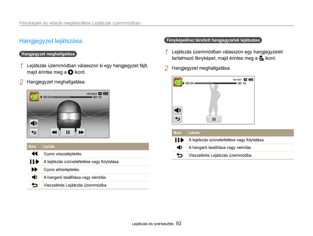 Samsung EC-SH100ZBPRE3 Hangjegyzet lejátszása, Hangjegyzet meghallgatása, Fényképekhez társított hangjegyzetek lejátszása 