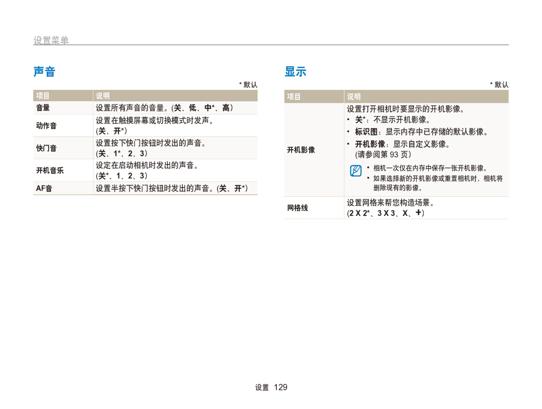 Samsung EC-SH100ZBPSE2, EC-SH100ZBPBE1, EC-SH100ZBPBE3, EC-SH100ZBPRE3, EC-SH100ZBPSE3, EC-SH100ZBPRE2 manual 设置菜单, Af音 