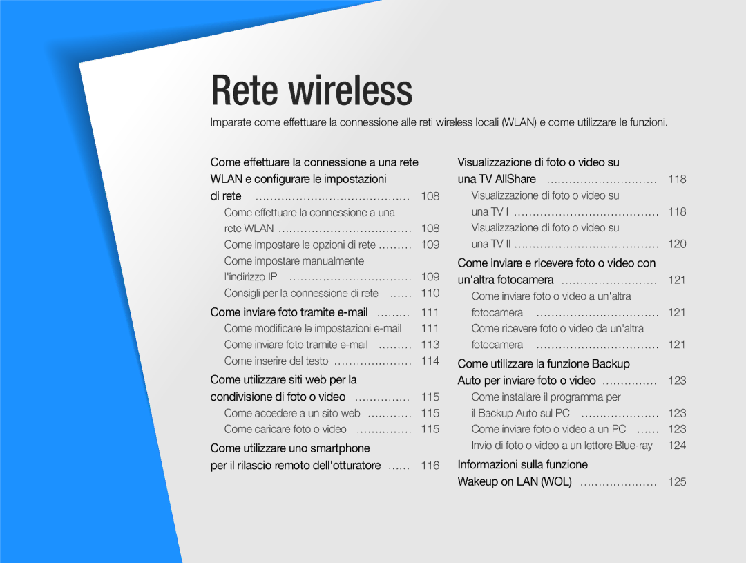 Samsung EC-SH100ZBPSE1, EC-SH100ZBPBE1, EC-SH100ZDPSME, EC-SH100ZDPBME, EC-SH100ZDPRME manual Rete wireless 