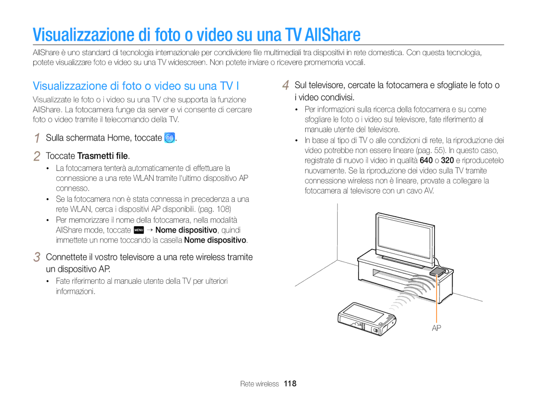 Samsung EC-SH100ZDPRME, EC-SH100ZBPBE1, EC-SH100ZDPSME, EC-SH100ZDPBME Visualizzazione di foto o video su una TV AllShare 