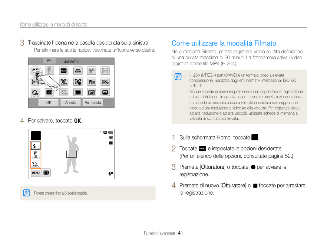 Samsung EC-SH100ZDPBME Come utilizzare la modalità Filmato, Trascinate licona nella casella desiderata sulla sinistra 