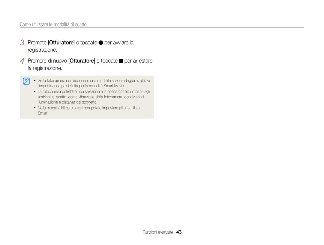 Samsung EC-SH100ZDPRME, EC-SH100ZBPBE1, EC-SH100ZDPSME, EC-SH100ZDPBME, EC-SH100ZBPSE1 Come utilizzare le modalità di scatto 