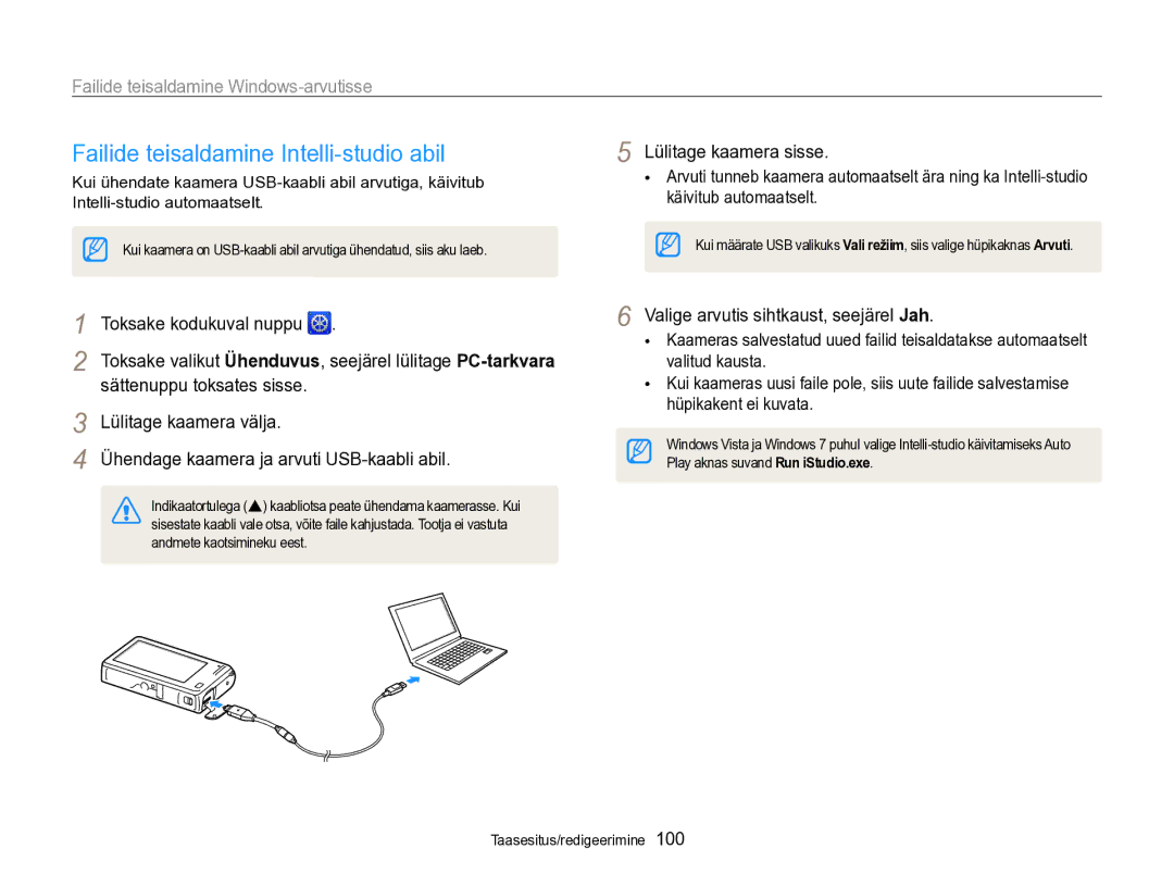 Samsung EC-SH100ZBPBE2 manual Failide teisaldamine Intelli-studio abil, Failide teisaldamine Windows-arvutisse 