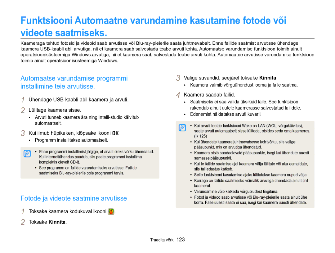 Samsung EC-SH100ZBPBE2 manual Fotode ja videote saatmine arvutisse, Kui ilmub hüpikaken, klõpsake ikooni o, Toksake Kinnita 