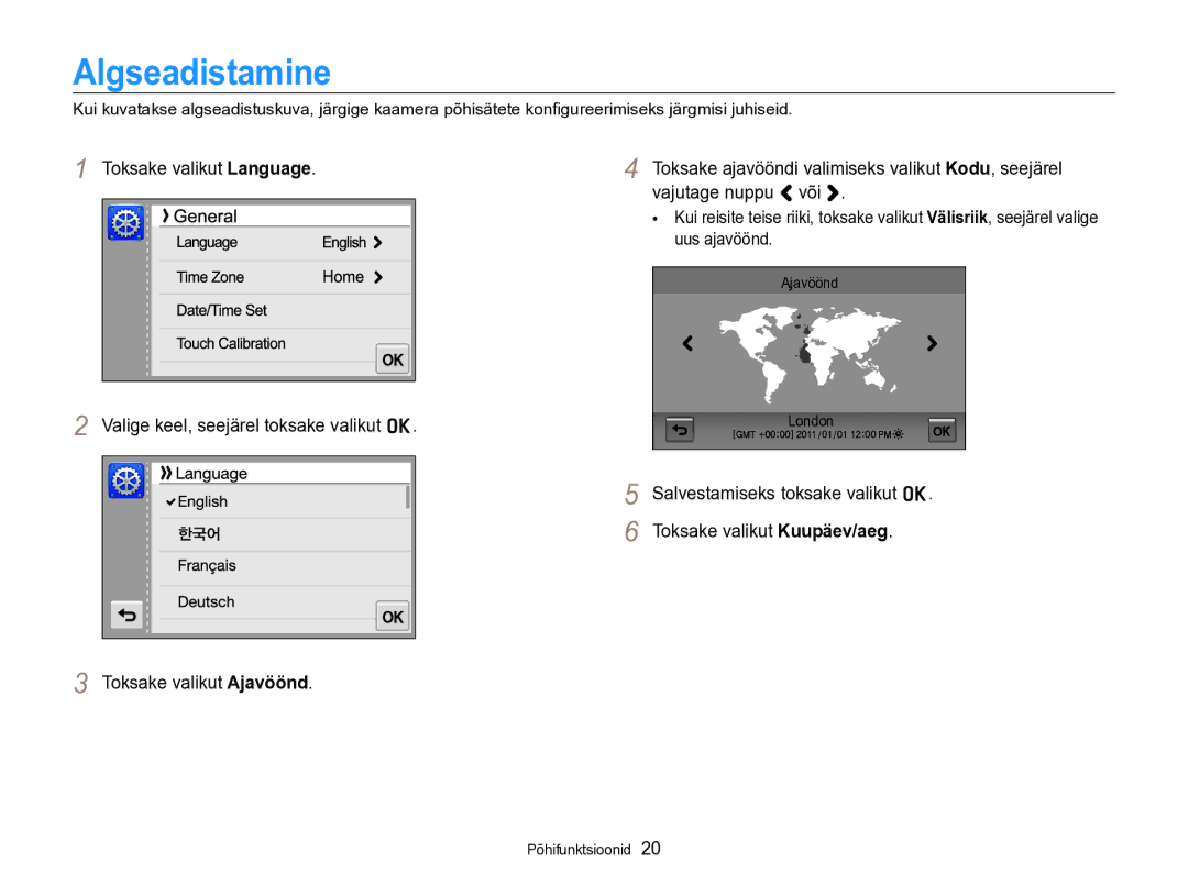 Samsung EC-SH100ZBPBE2 manual Algseadistamine 