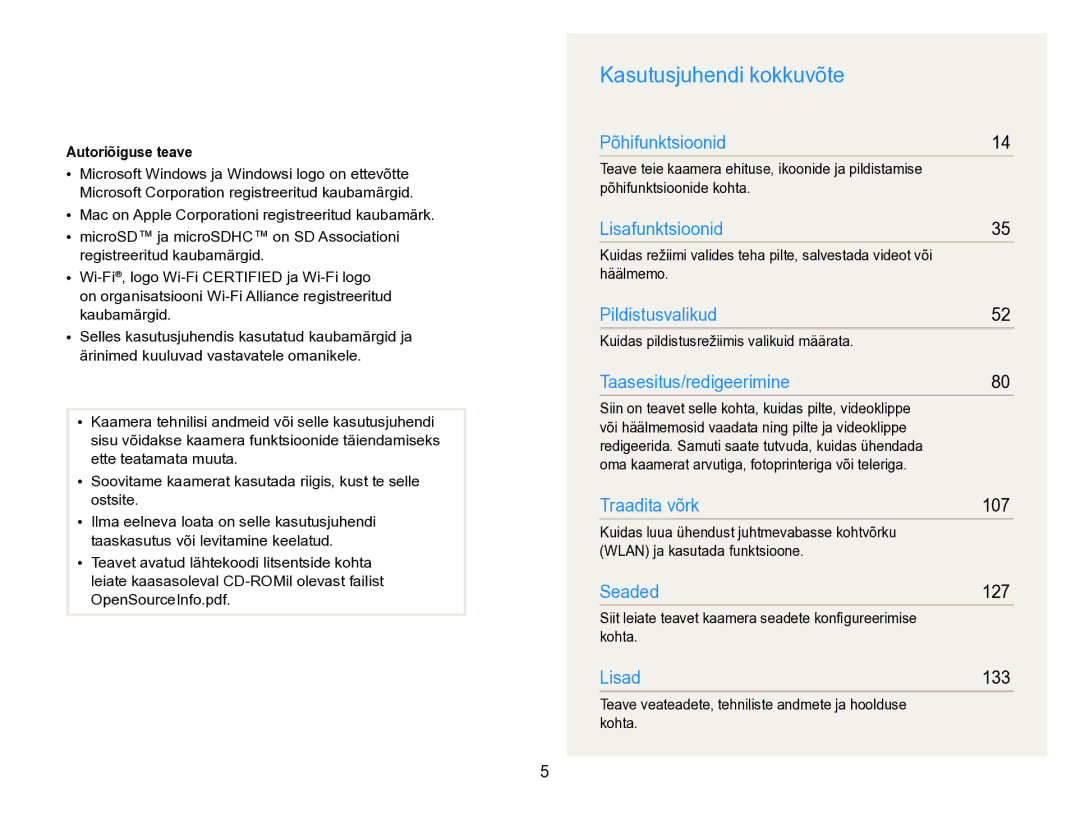 Samsung EC-SH100ZBPBE2 manual Kasutusjuhendi kokkuvõte, Autoriõiguse teave 