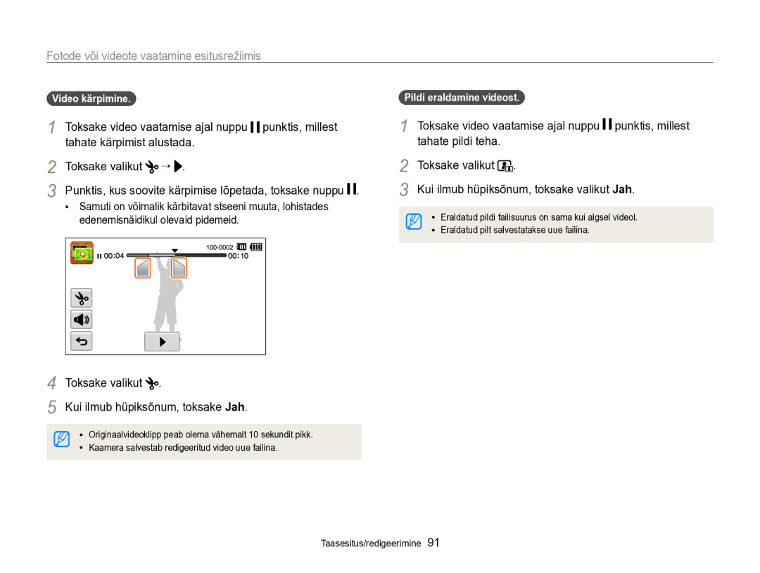 Samsung EC-SH100ZBPBE2 manual Tahate kärpimist alustada, Toksake valikut, Pildi eraldamine videost 