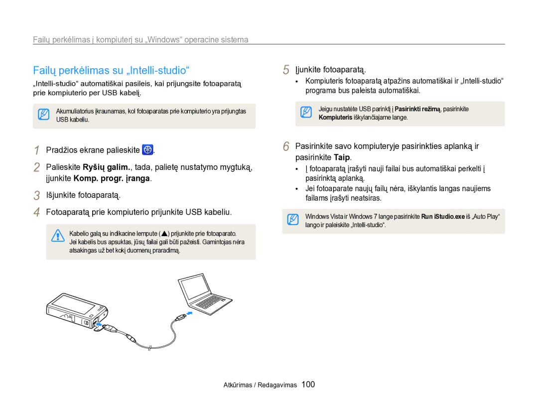 Samsung EC-SH100ZBPBE2 Failų perkėlimas su „Intelli-studio, Failų perkėlimas į kompiuterį su „Windows operacine sistema 