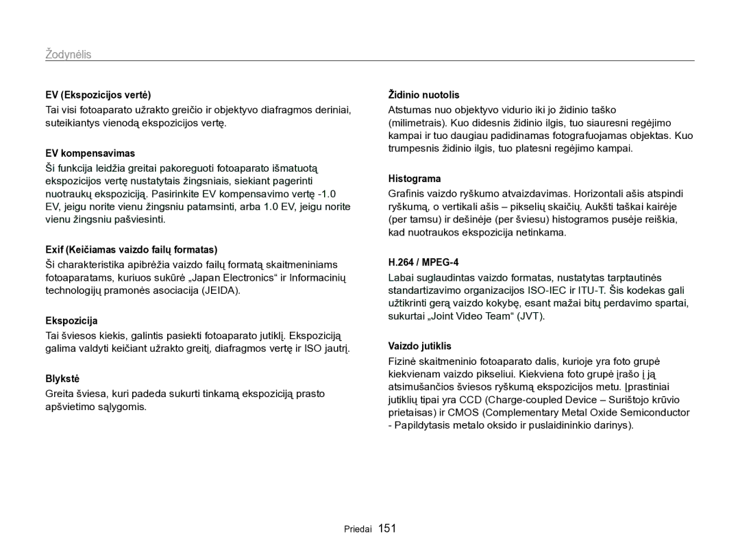 Samsung EC-SH100ZBPBE2 manual Žodynėlis 