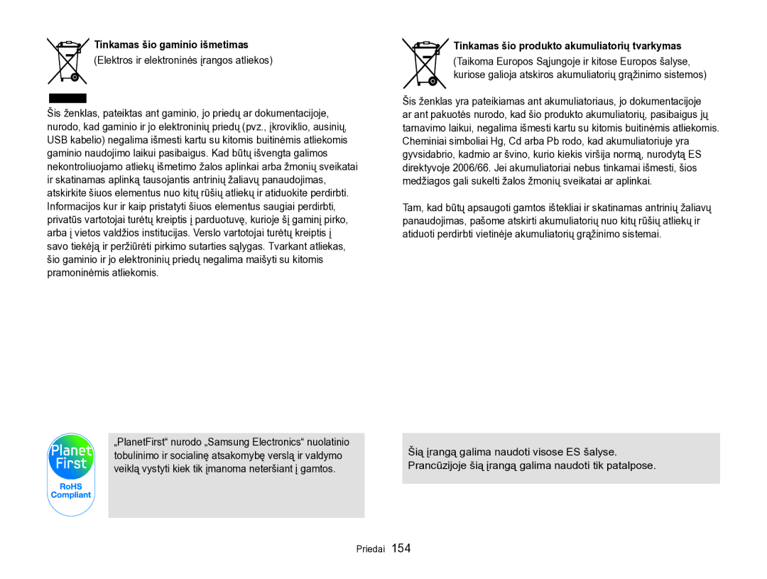 Samsung EC-SH100ZBPBE2 manual Tinkamas šio gaminio išmetimas, Elektros ir elektroninės įrangos atliekos 