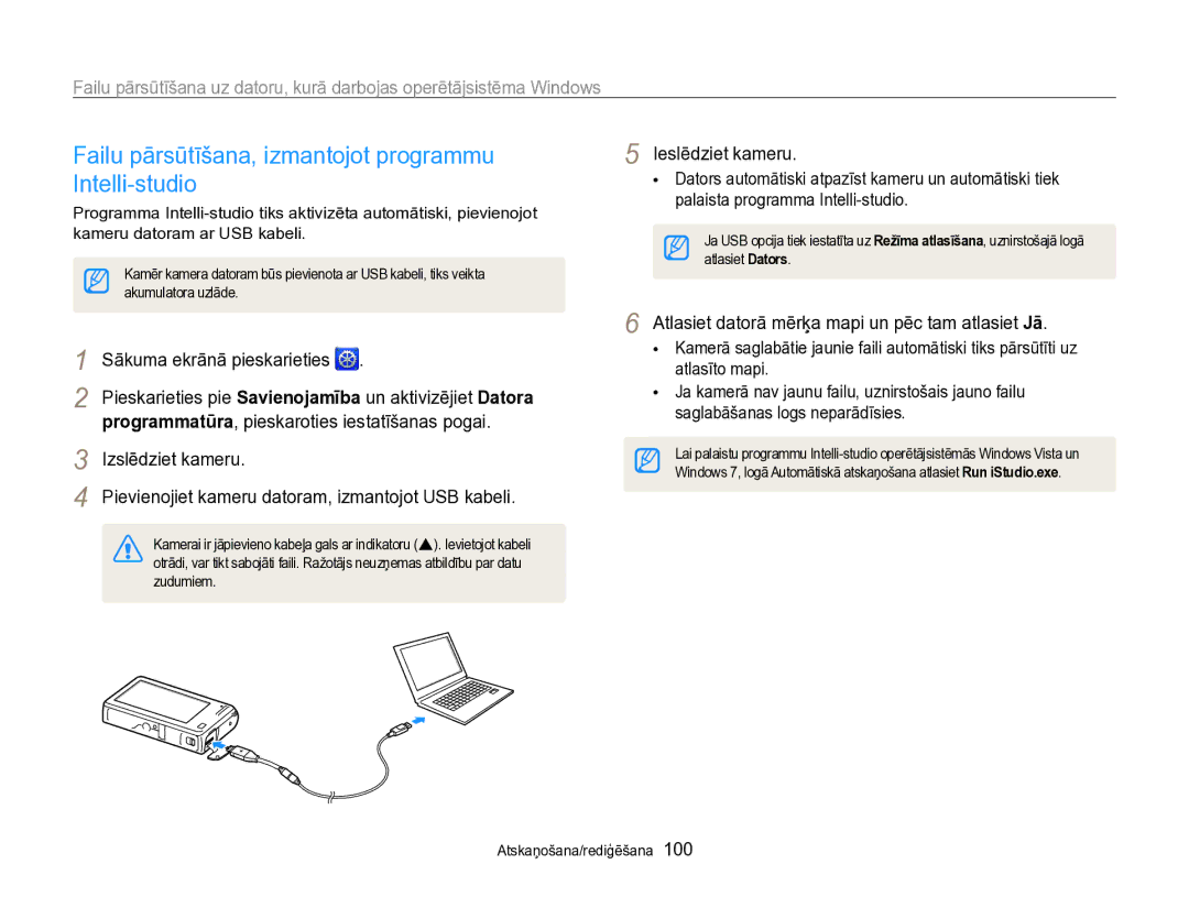 Samsung EC-SH100ZBPBE2 manual Failu pārsūtīšana, izmantojot programmu Intelli-studio 