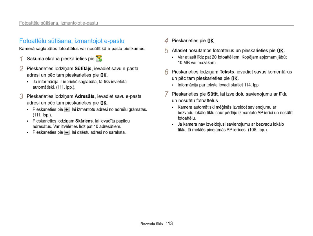 Samsung EC-SH100ZBPBE2 manual Fotoattēlu sūtīšana, izmantojot e-pastu, Adresi un pēc tam pieskarieties pie o 