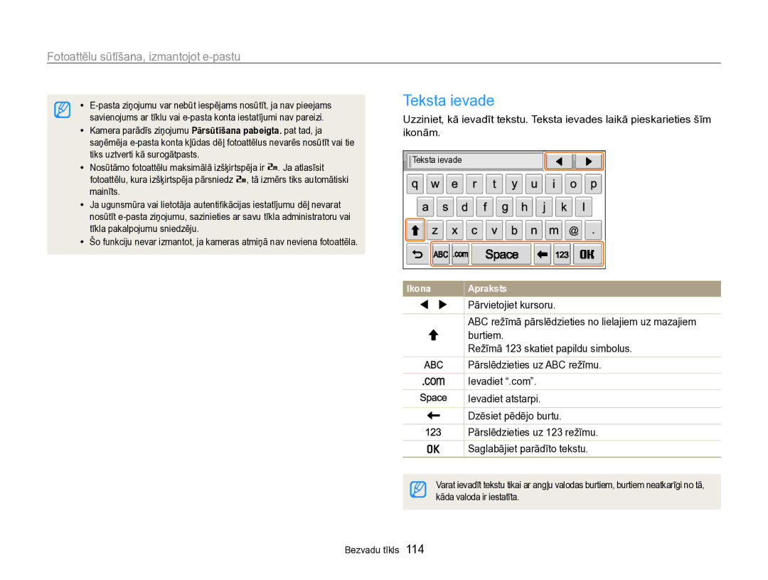 Samsung EC-SH100ZBPBE2 manual Teksta ievade 