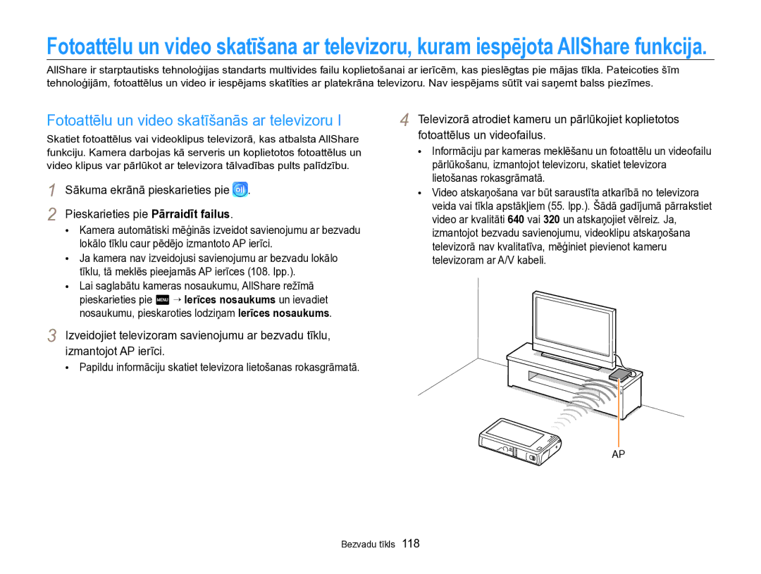 Samsung EC-SH100ZBPBE2 manual Fotoattēlu un video skatīšanās ar televizoru, Pieskarieties pie Pārraidīt failus 