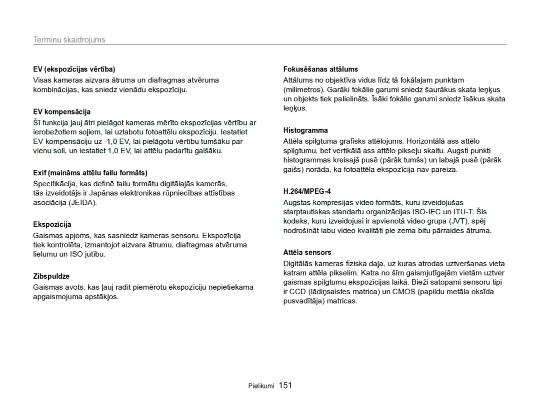 Samsung EC-SH100ZBPBE2 manual Terminu skaidrojums 